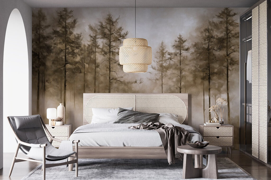 Brume entre les arbres dans un intérieur