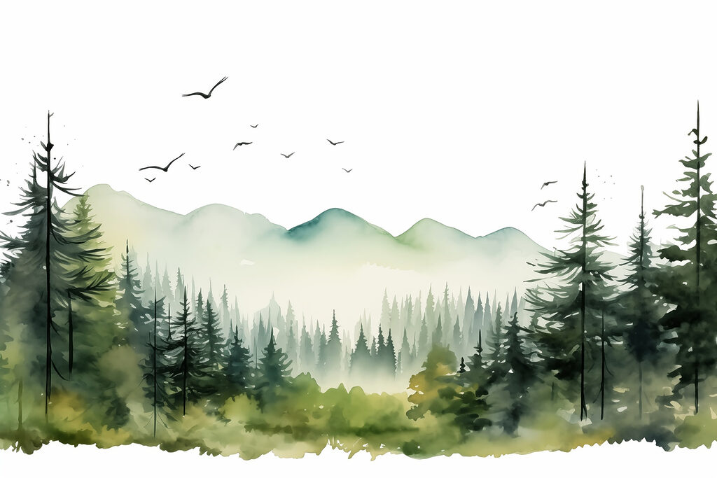 Envol au-dessus des sapins — motif complet