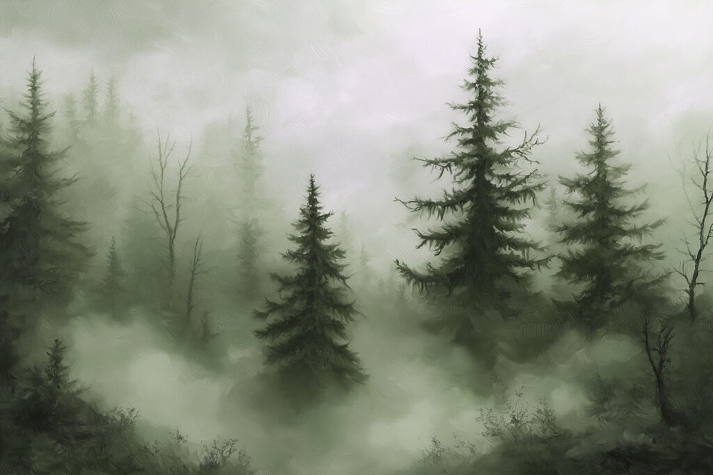 Sapins sombres et brumeux — motif complet
