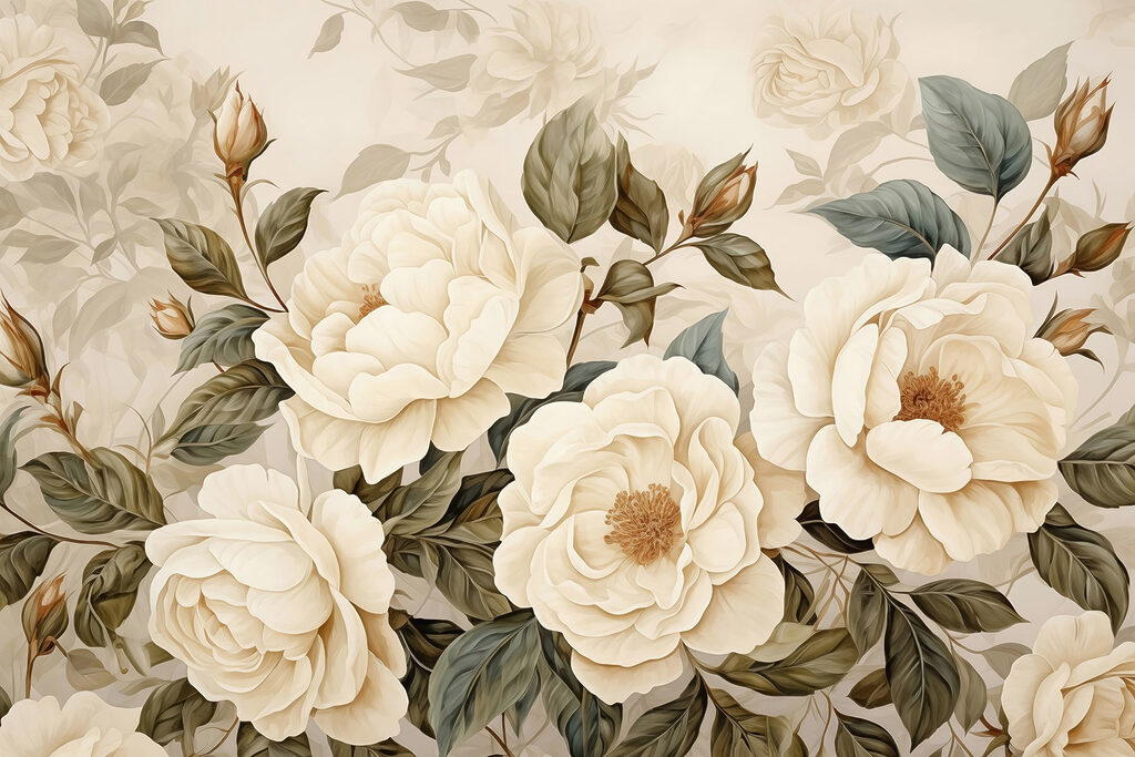 Roses dans le feuillage — motif complet