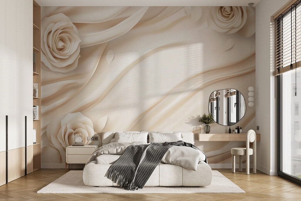 Roses et courbes blanches dans un intérieur