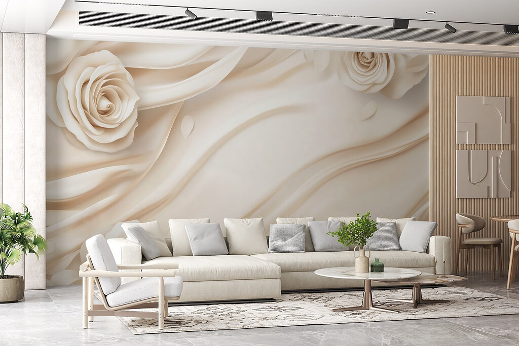 Roses et courbes blanches dans un intérieur