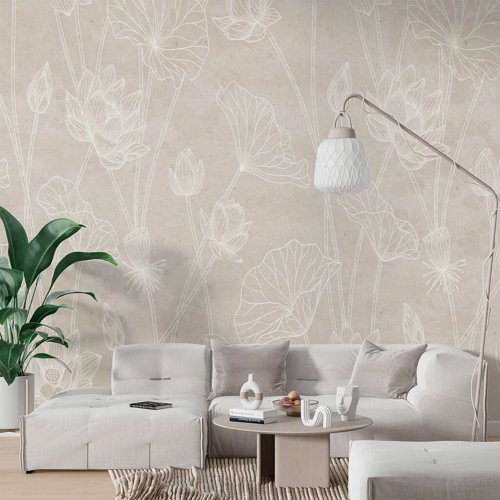 Fleurs blanches finement dessinées dans un intérieur