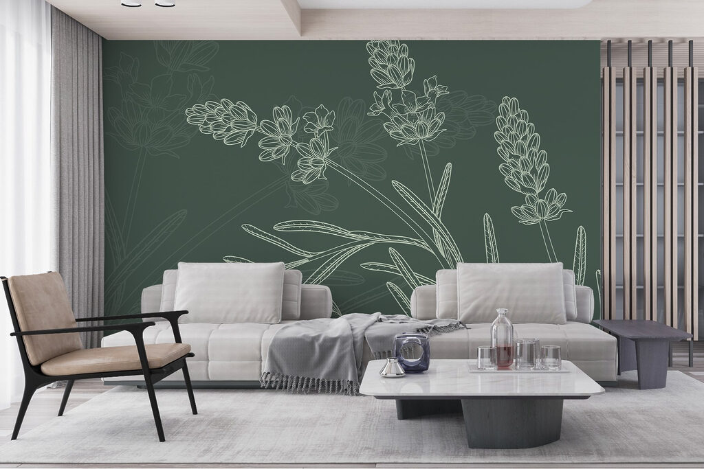 Grappes de fleurs dessinées dans un intérieur