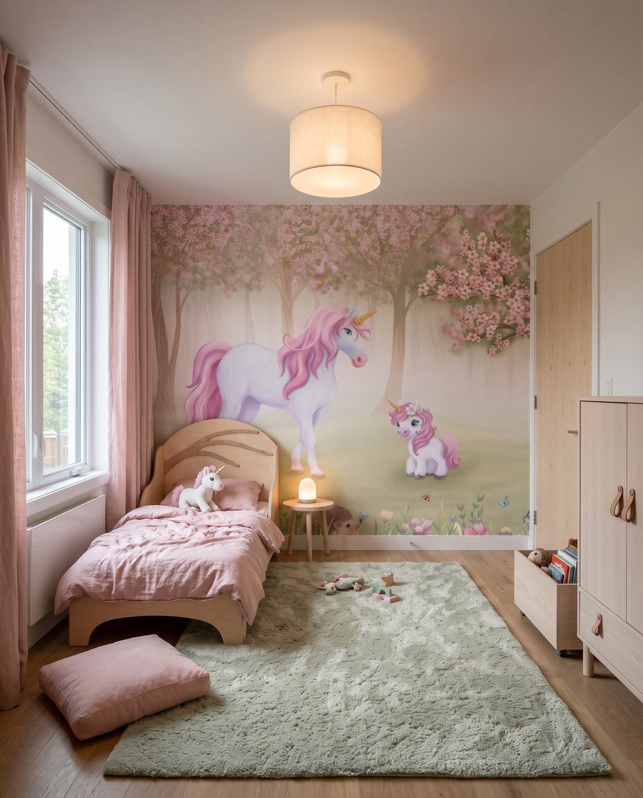 Licornes sous les fleurs dans un intérieur