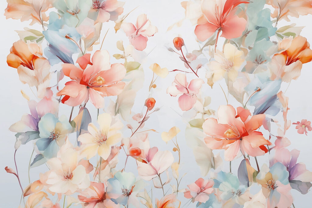 Fleurs colorées sur blanc — motif complet
