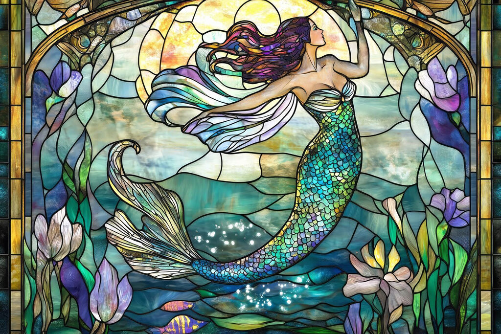 Sirène façon vitrail — motif complet