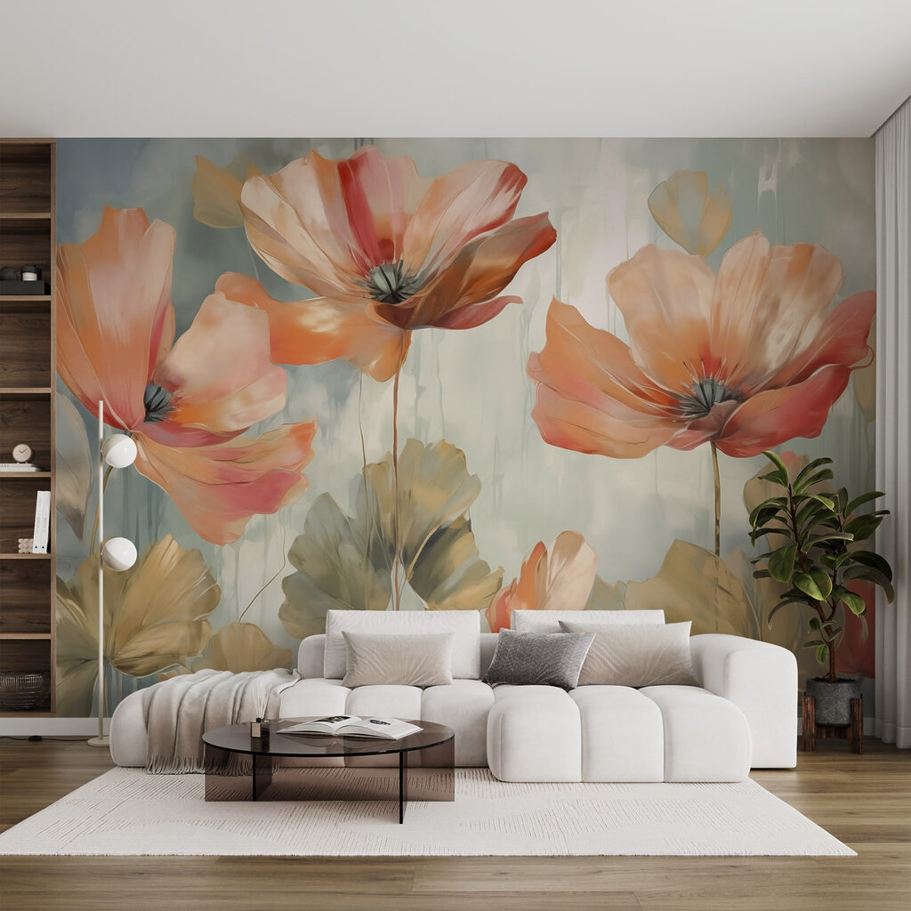 Fleurs orange peintes dans un intérieur