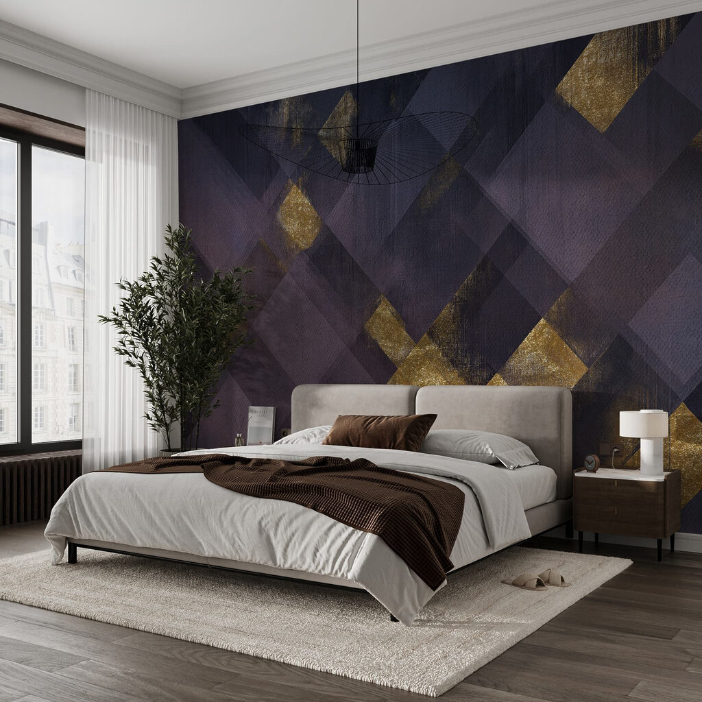 Carrés et touches dorées dans un intérieur