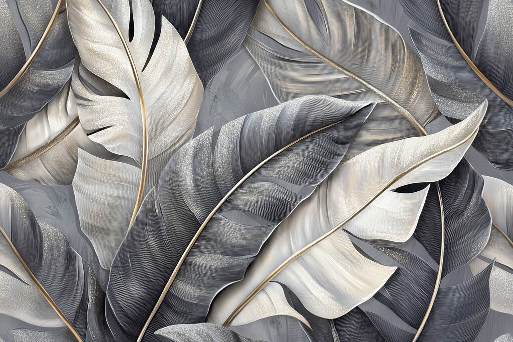 Feuilles aux nervures dorées — motif complet