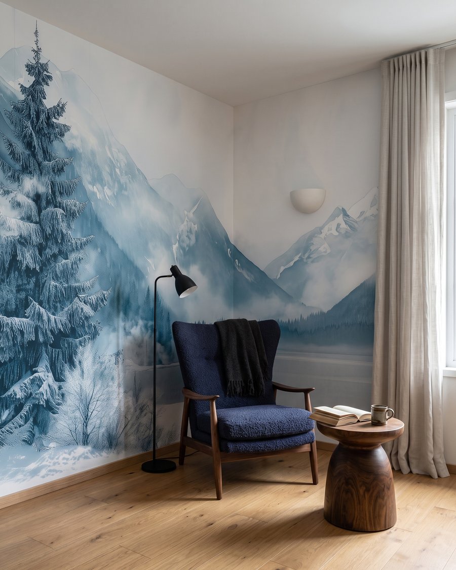 Lac d’hiver embrumé dans un intérieur