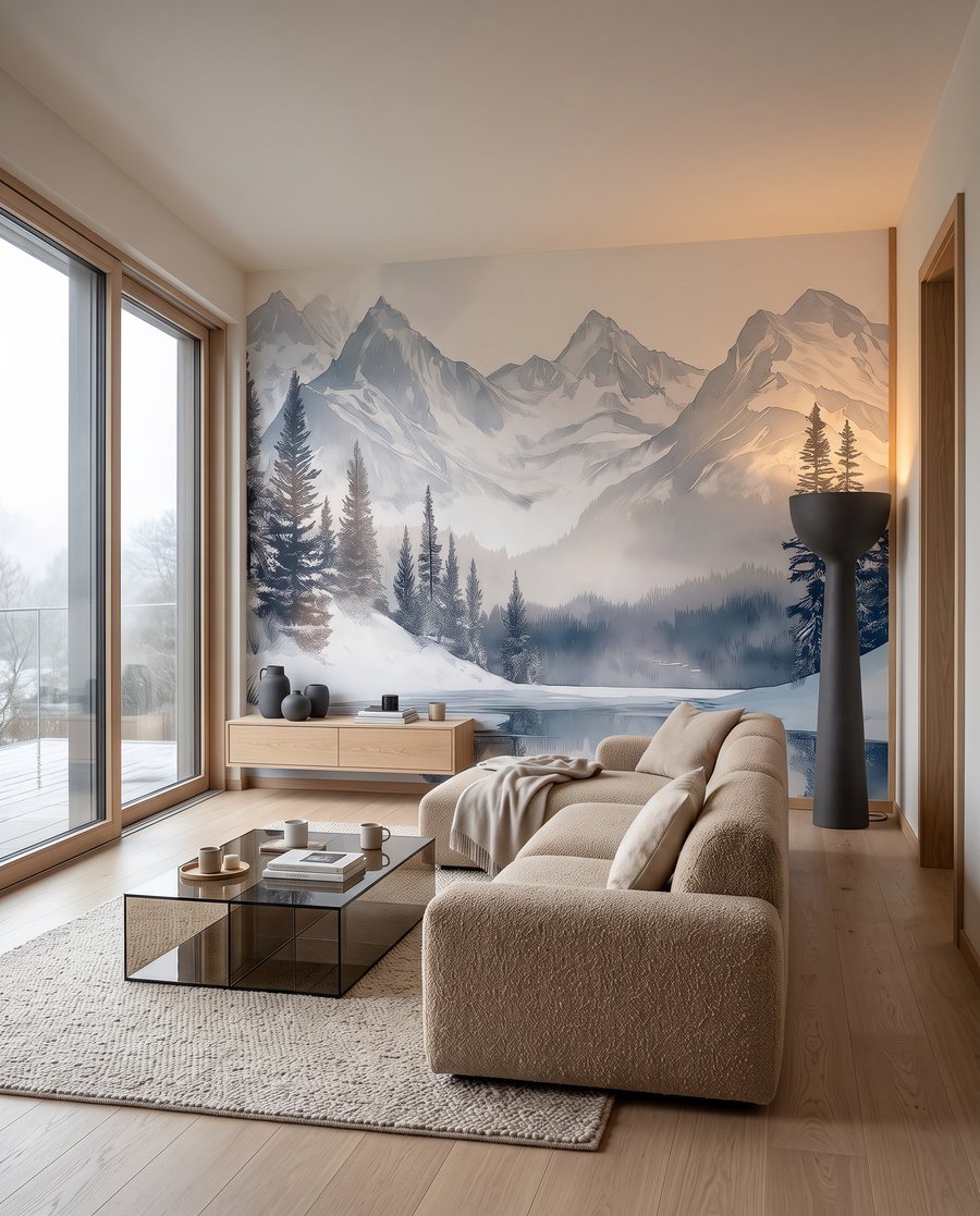 Baie paisible en hiver dans un intérieur