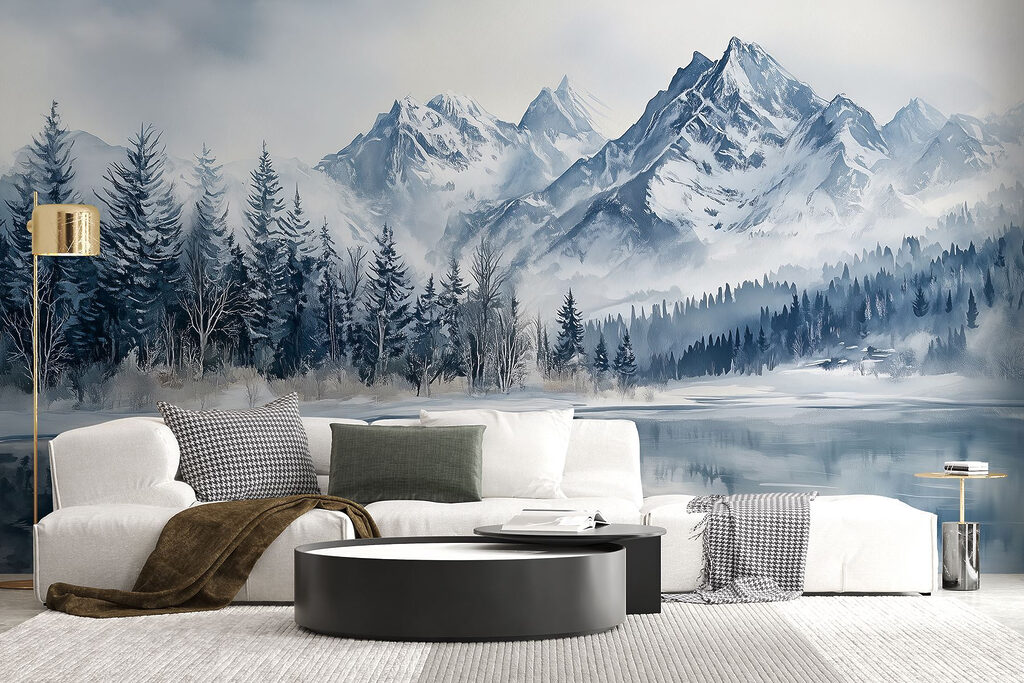 Forêt d’hiver en reflet dans un intérieur