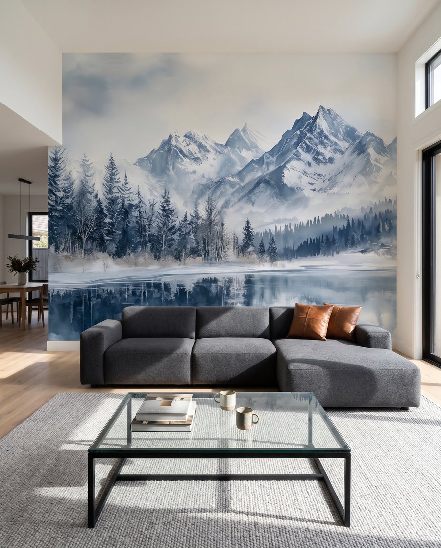 Forêt d’hiver en reflet dans un intérieur