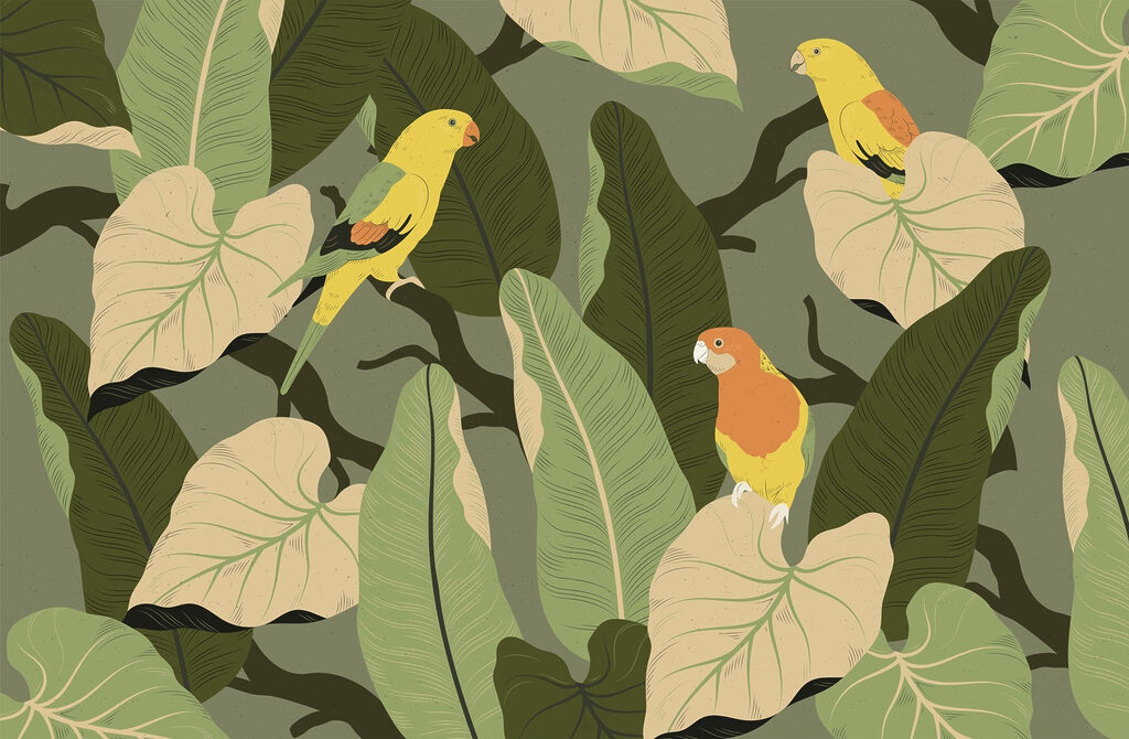 Oiseaux colorés au jardin — motif complet