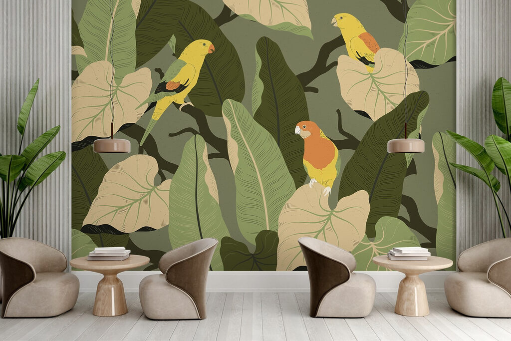 Oiseaux colorés au jardin — intérieur 8