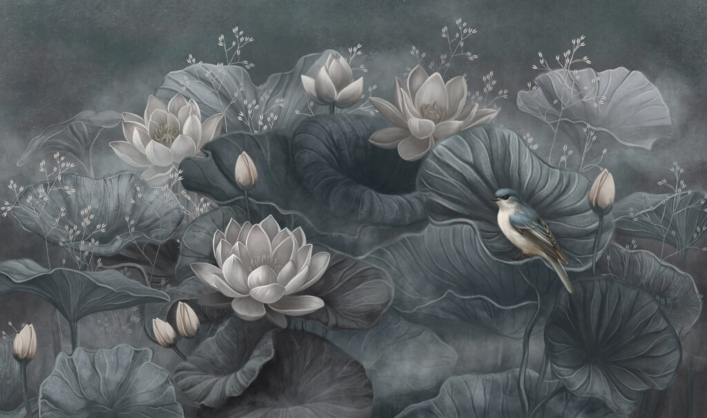Fleurs d’étang nocturnes — motif complet