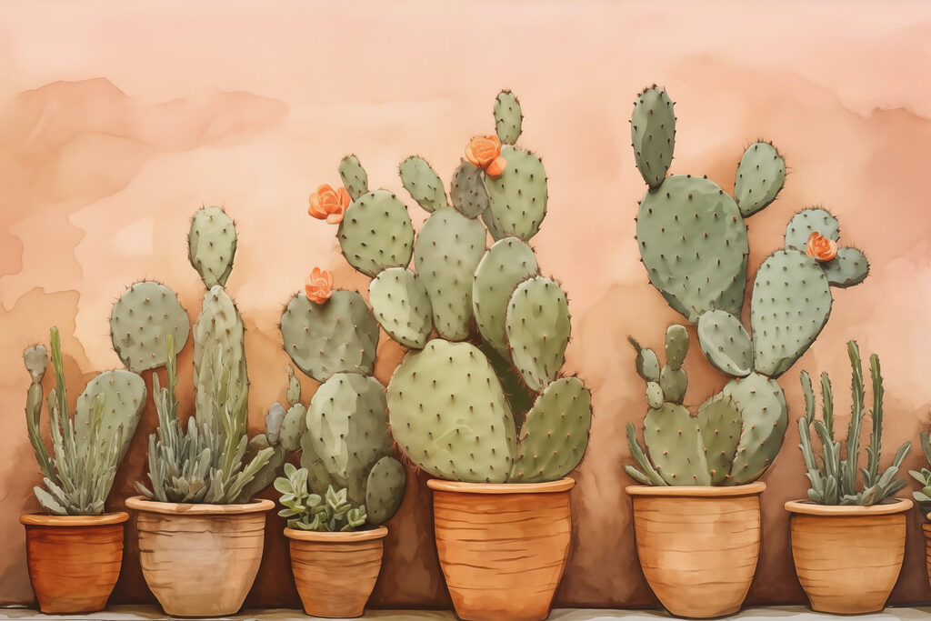 Cactus en pots — motif complet