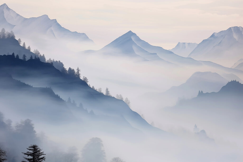 Montagnes au-dessus du brouillard — motif complet