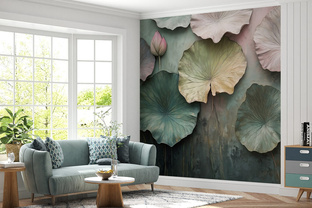 Grandes feuilles rondes dans un intérieur