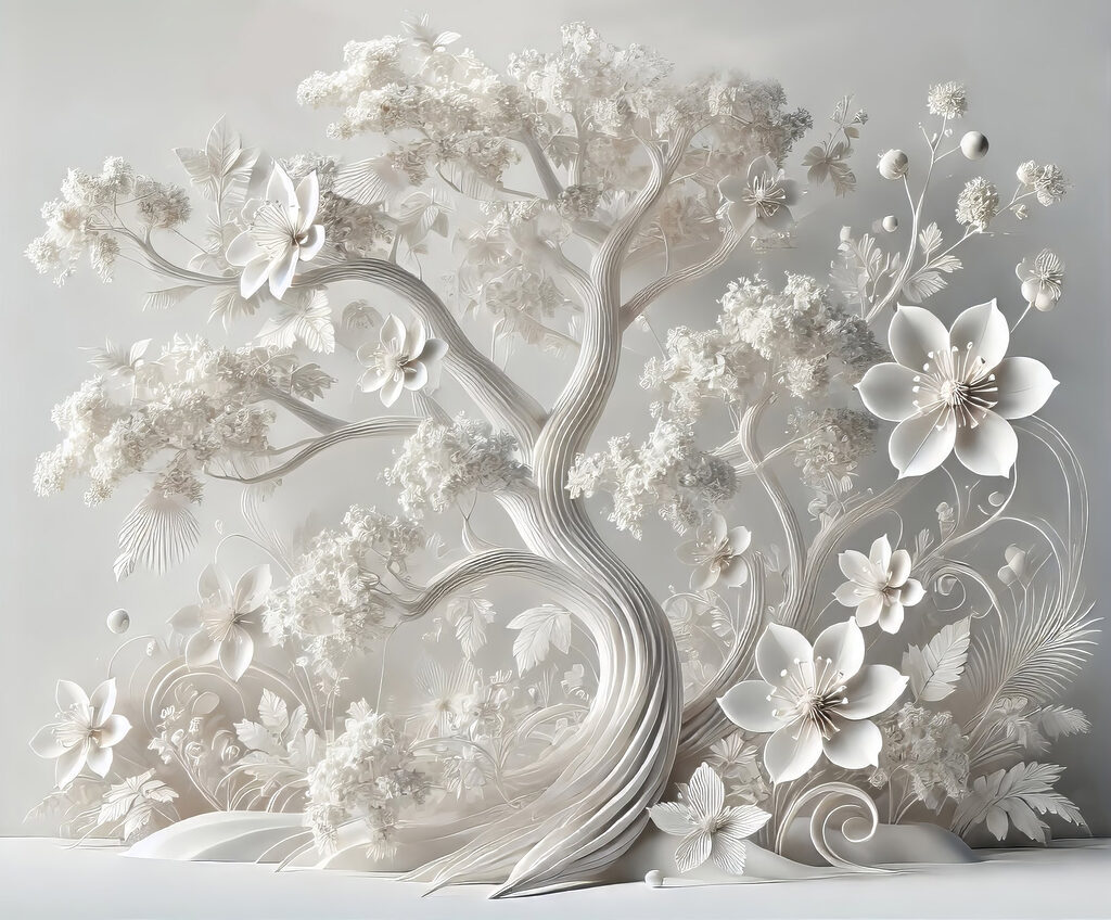 Arbre blanc en fleurs — motif complet