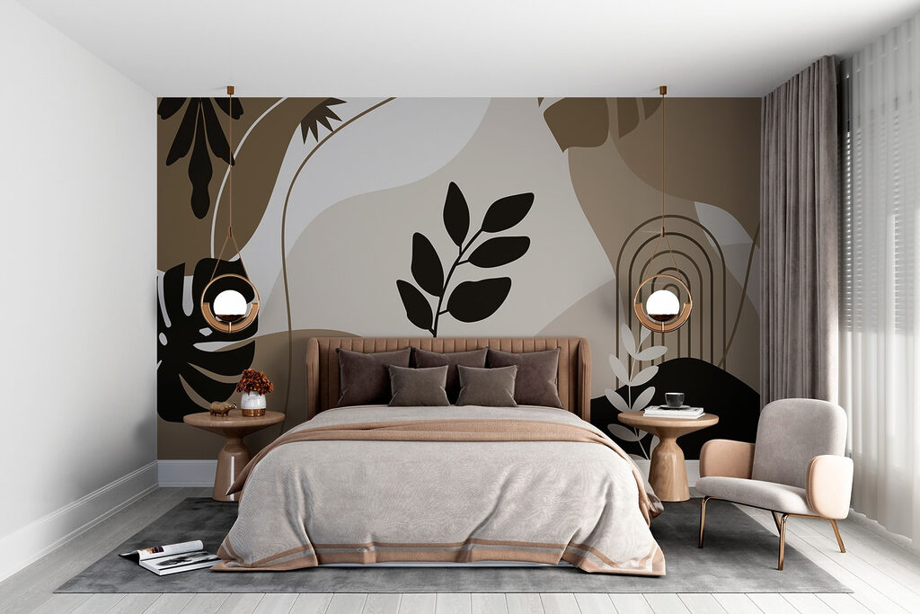 Feuilles parmi les aplats dans un intérieur