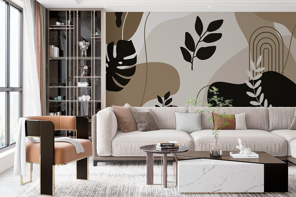 Feuilles parmi les aplats dans un intérieur