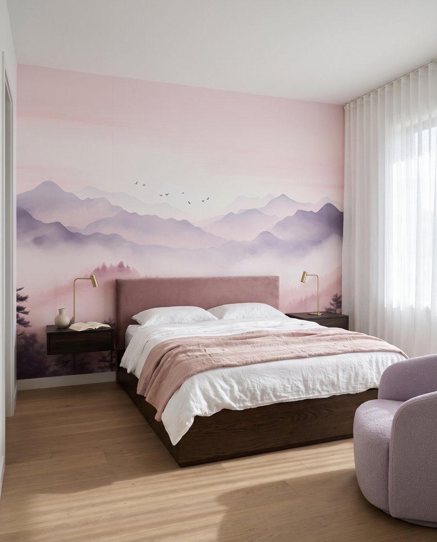 Vallée en brume rose dans un intérieur