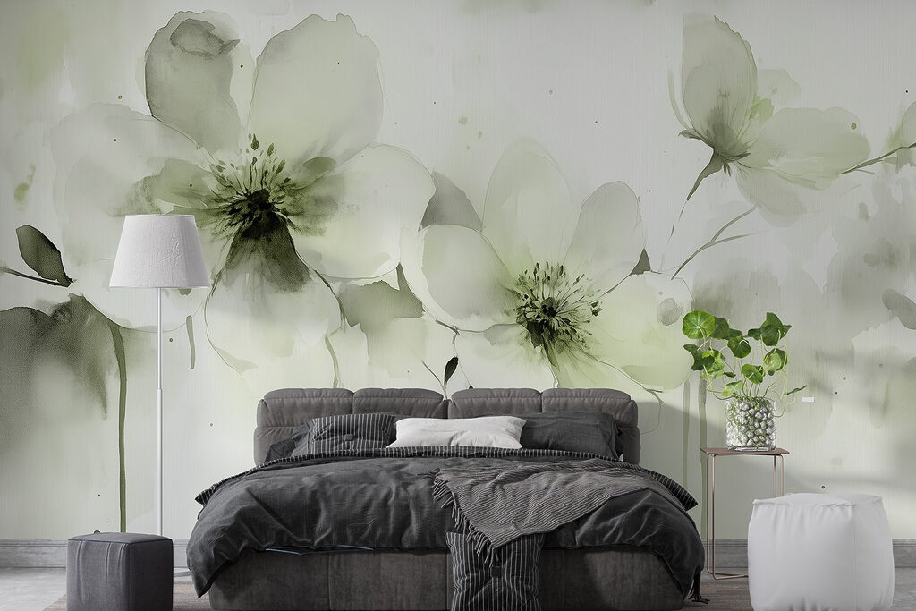 Fleurs pâles à l’aquarelle dans un intérieur