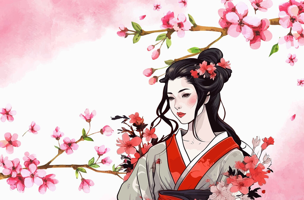 Kimono et rameaux fleuris — motif complet