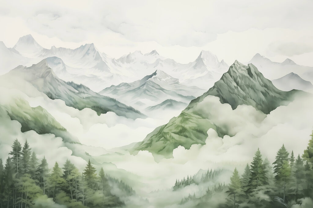 Pentes dans la brume — motif complet