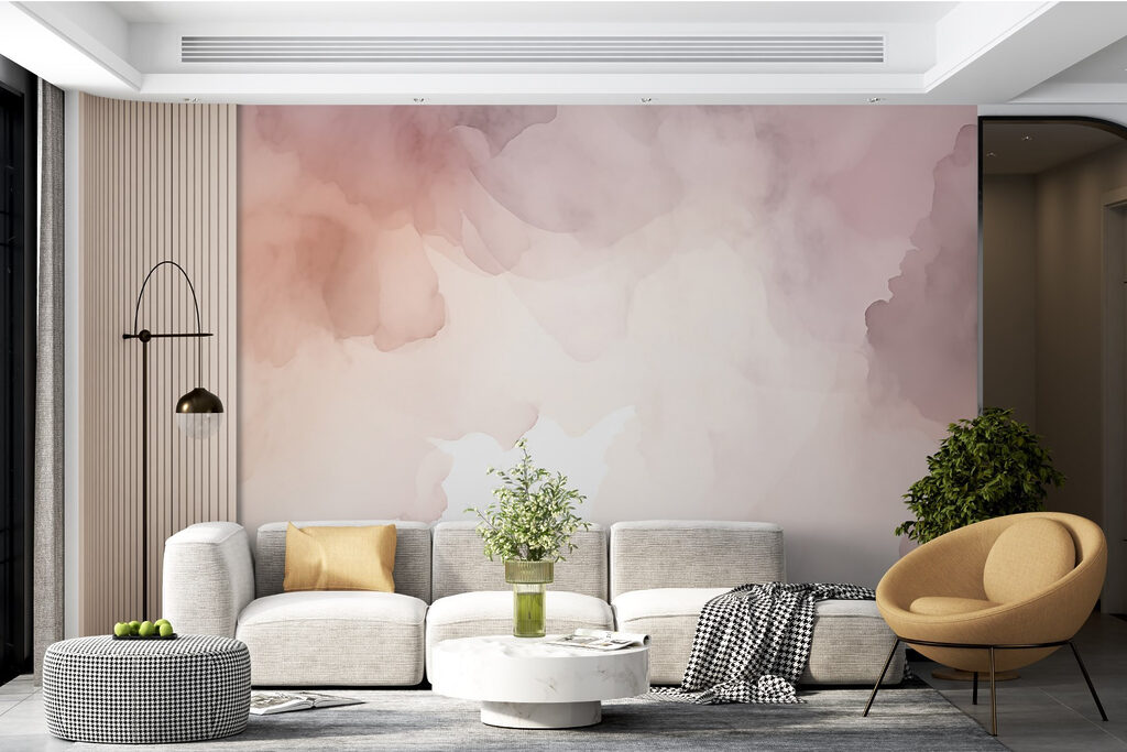 Nuages roses à l’aquarelle dans un intérieur