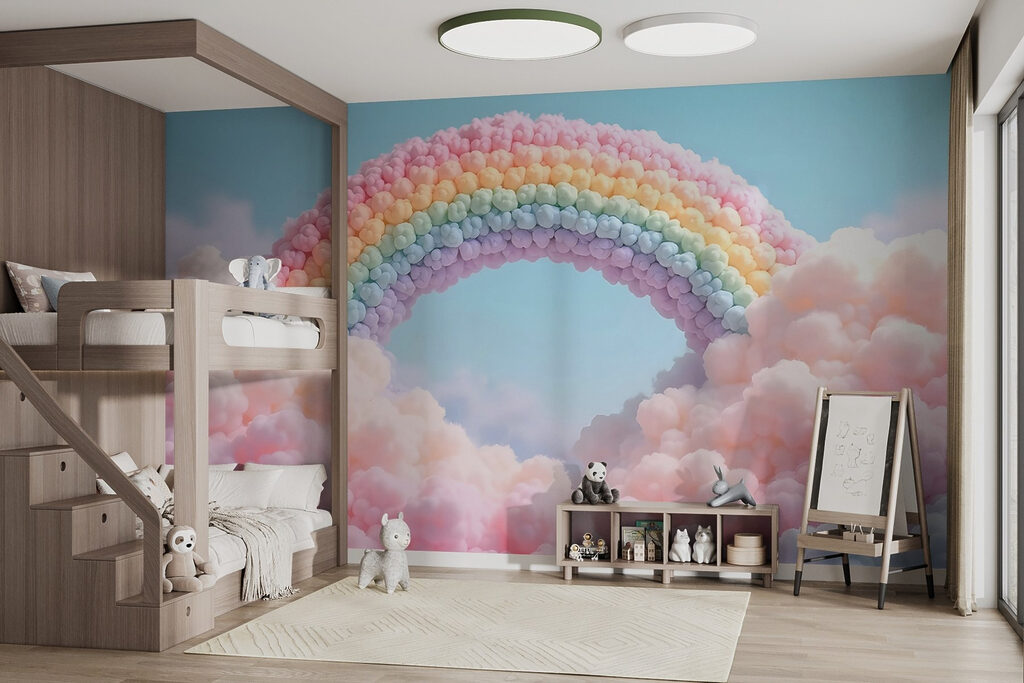 Arc-en-ciel à pois dans un intérieur