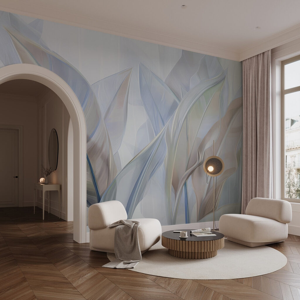 Longues feuilles superposées dans un intérieur