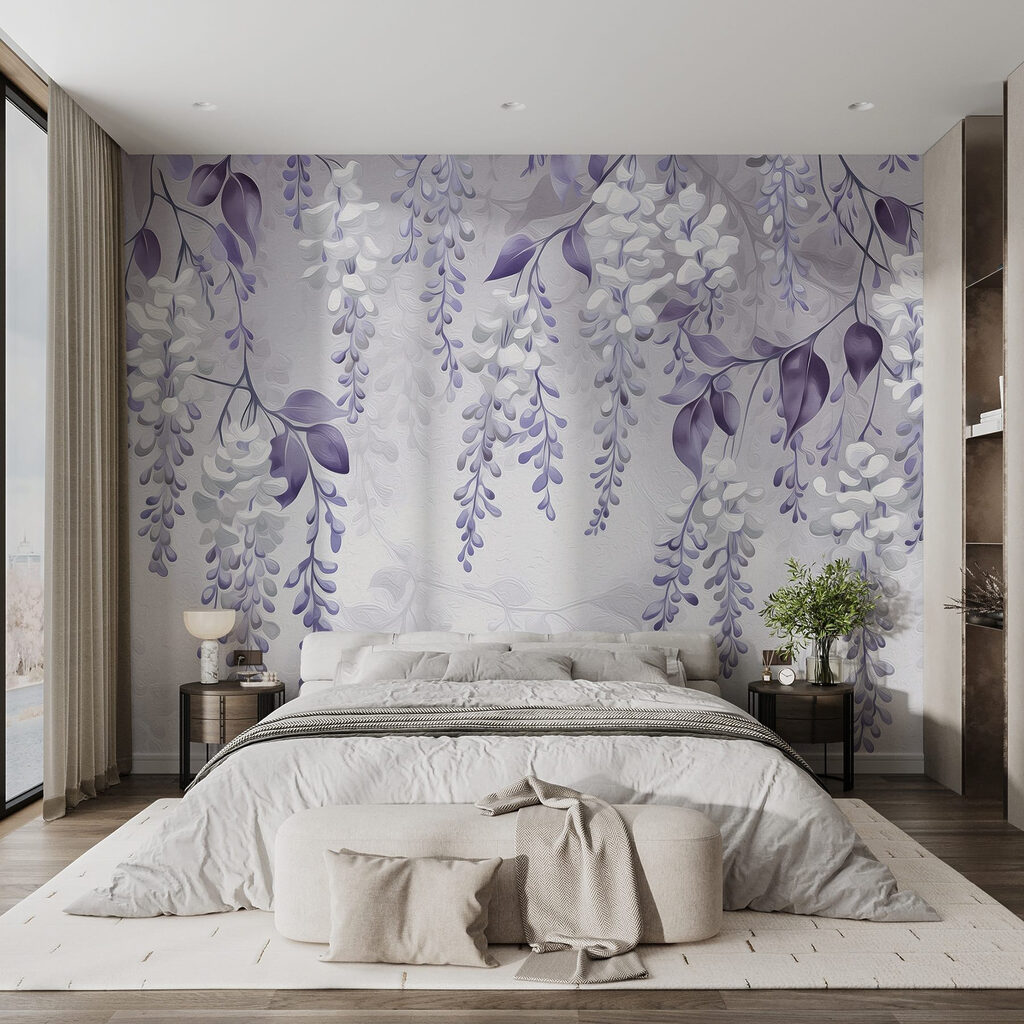 Rideau de fleurs dans un intérieur