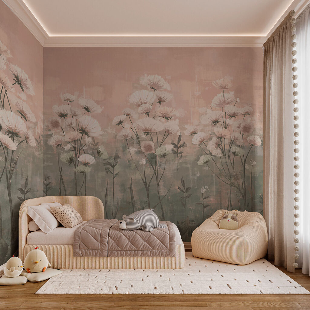 Champ fleuri estompé dans un intérieur