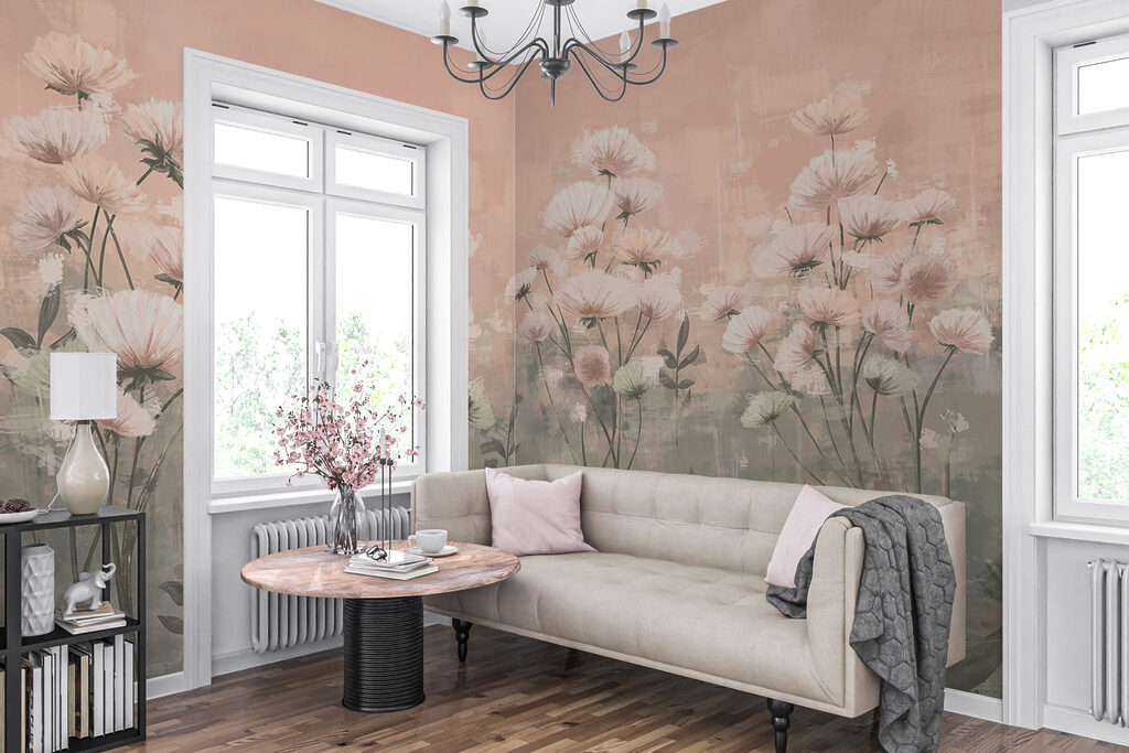 Champ fleuri estompé dans un intérieur
