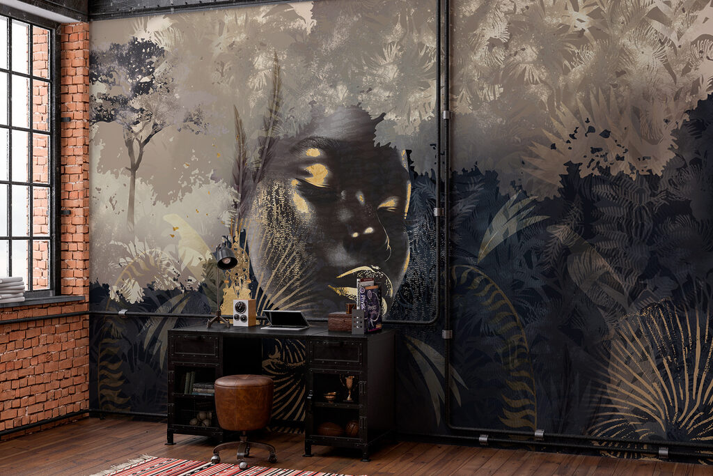 Visage dans la jungle dans un intérieur