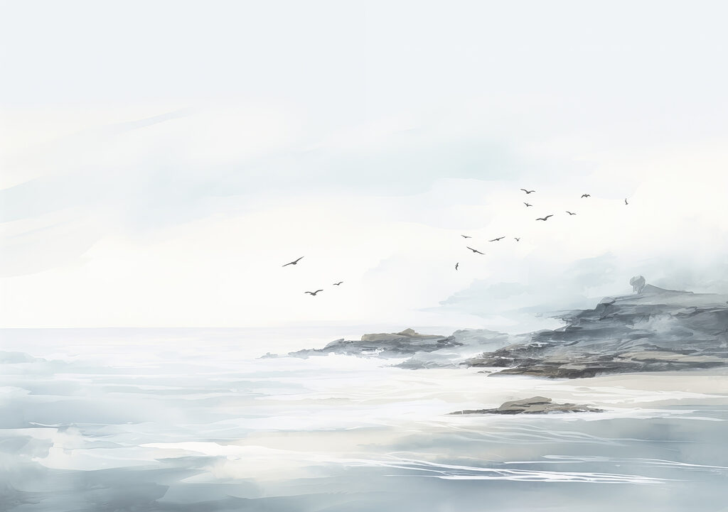 Oiseaux au-dessus des rochers — motif complet