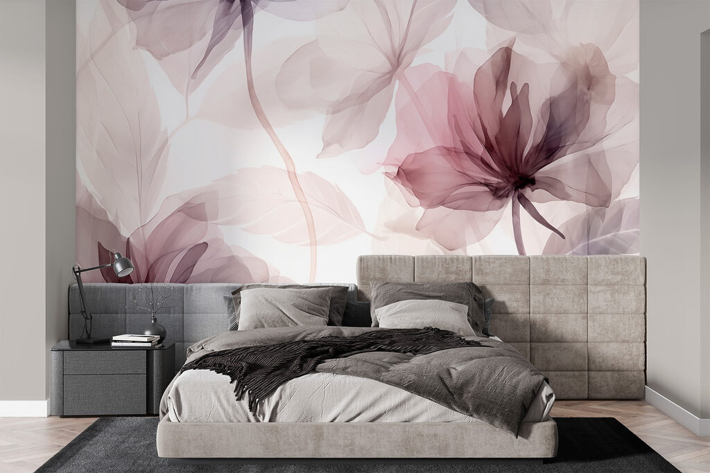 Fleurs en voiles mauves dans un intérieur