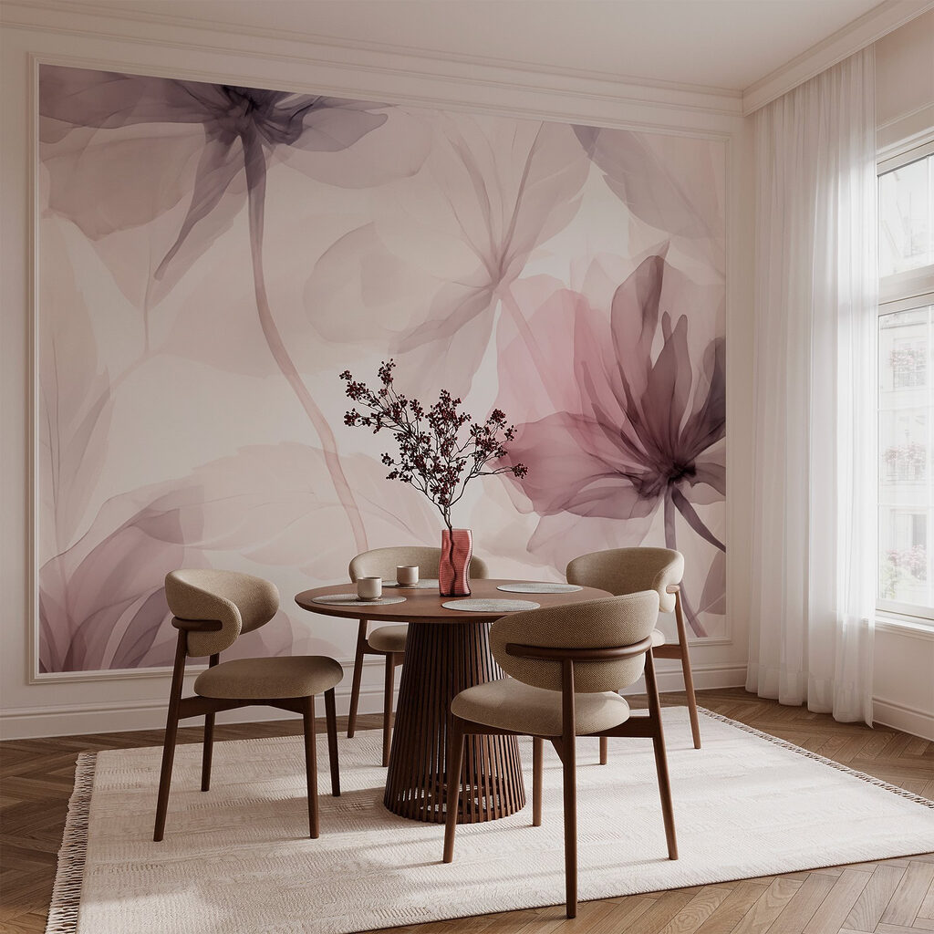 Fleurs en voiles mauves dans un intérieur