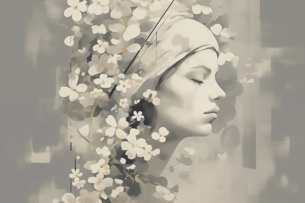 Profil parmi les fleurs — motif complet