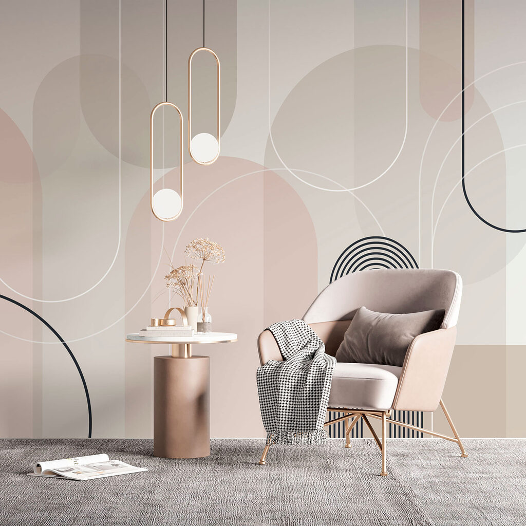 Arcs et cercles pastel dans un intérieur
