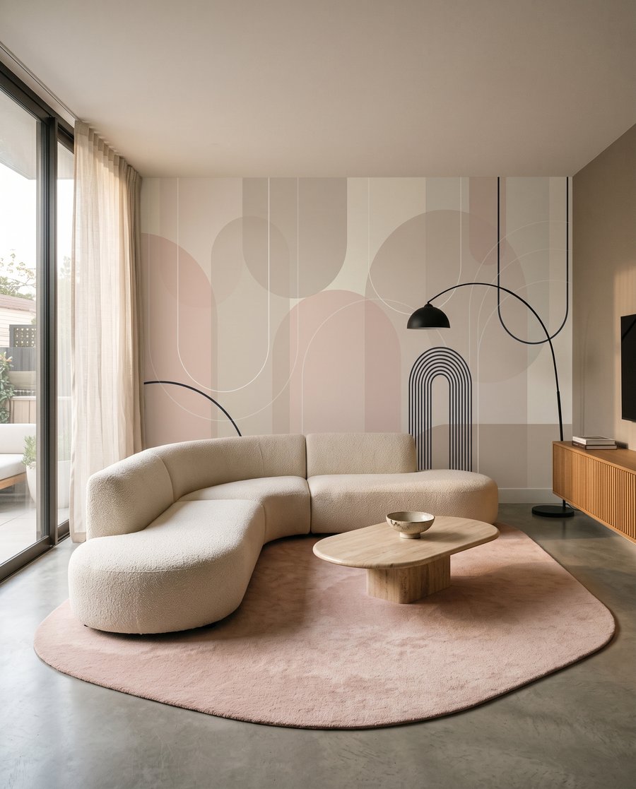 Arcs et cercles pastel dans un intérieur