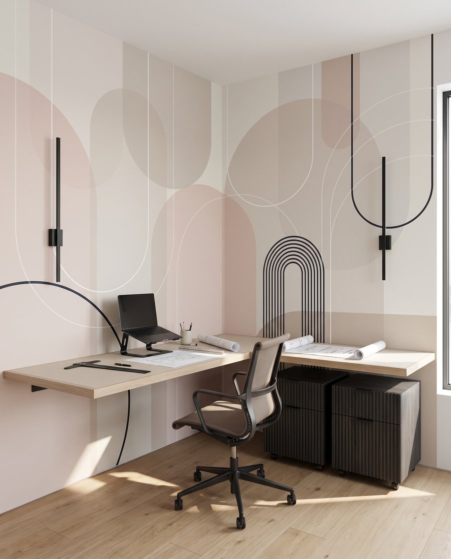 Arcs et cercles pastel dans un intérieur