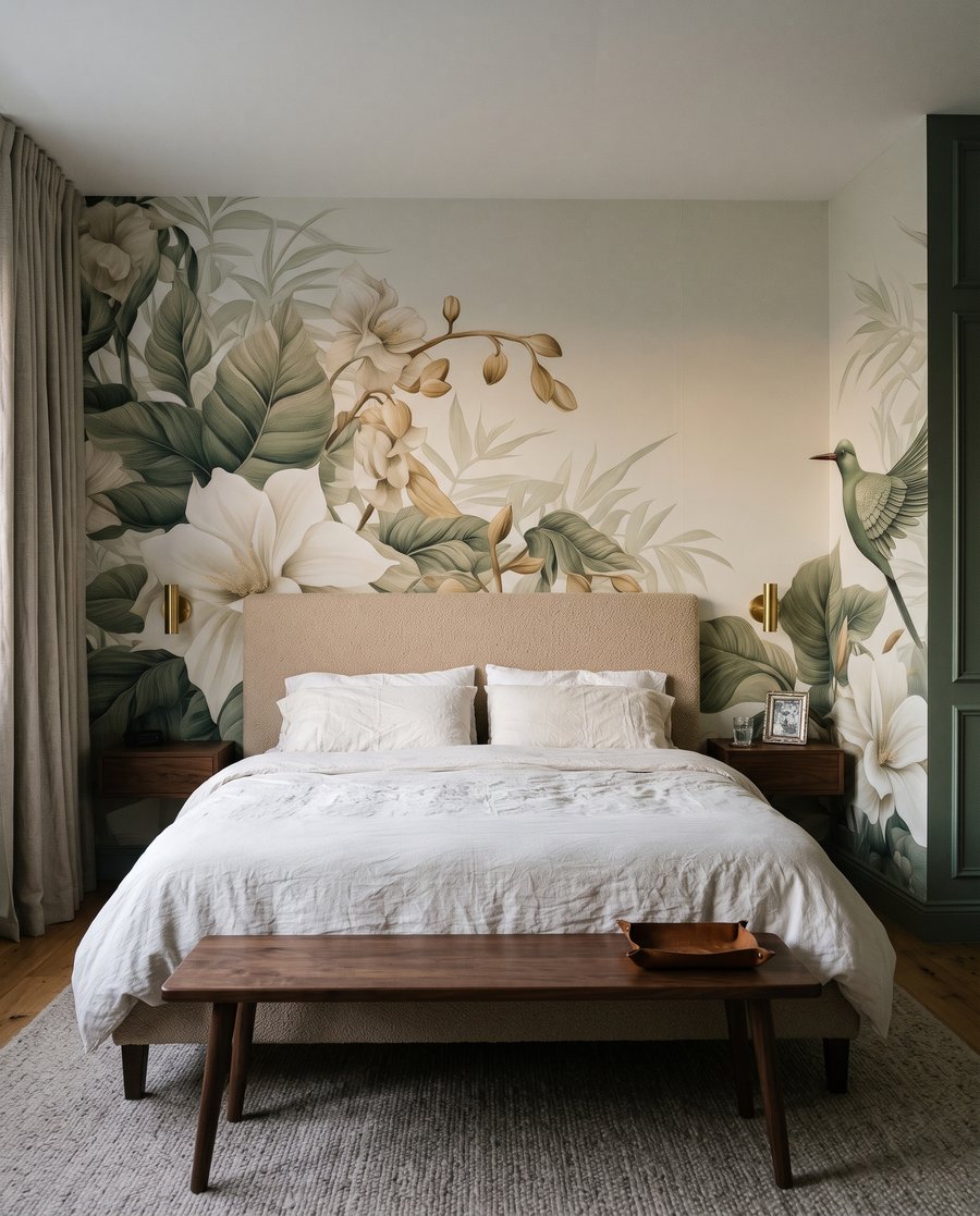 Colibri et fleurs crème dans un intérieur