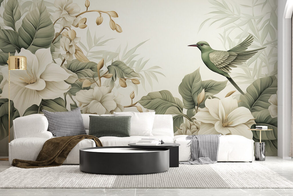Colibri et fleurs crème — intérieur 1