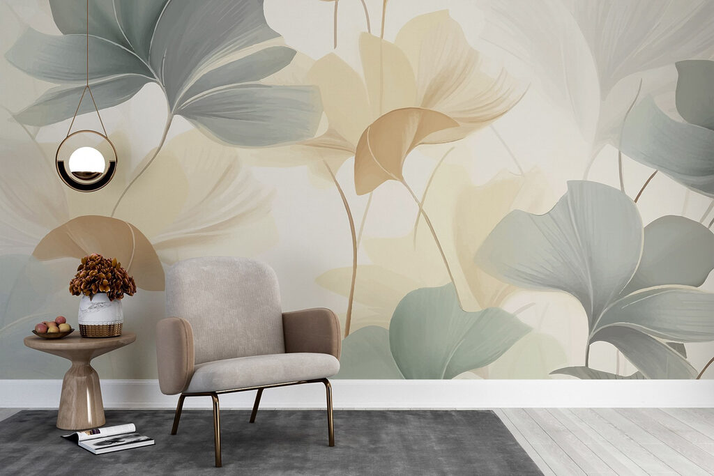 Feuilles rondes jaune pastel dans un intérieur
