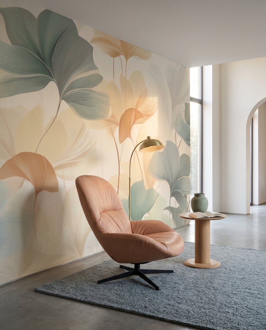 Feuilles rondes jaune pastel dans un intérieur