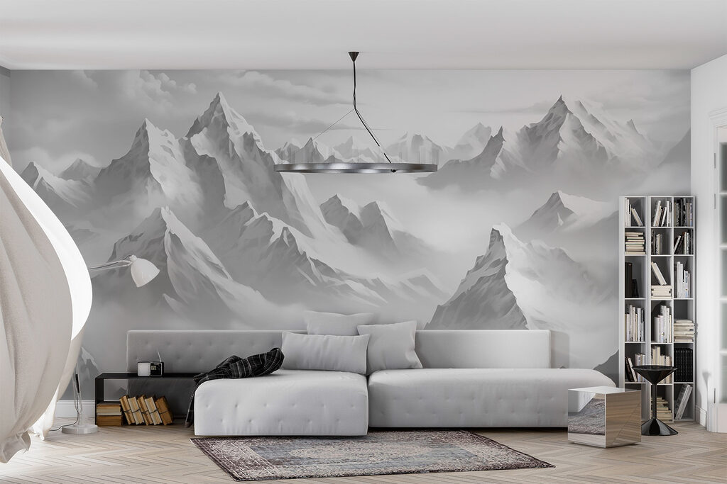 Sommets au-dessus des nuages dans un intérieur